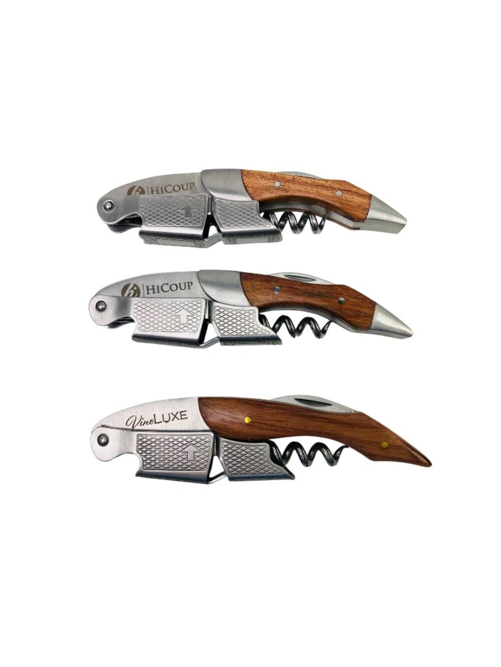 HiCoup & VinoLuxe Premium Waiters Corkscrew Stainless Steel & Wood Set Of 3